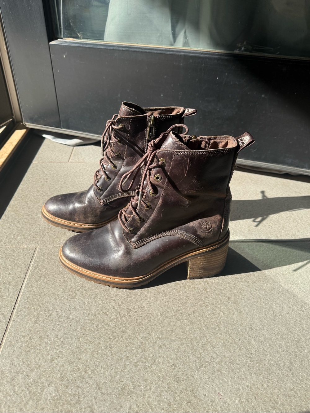 Timberland Sienna High Brown Leather Waterproof Heeled Boots Women’s 7.5 A24TW